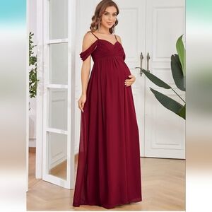 Ever pretty off shoulder chiffon maternity dress size 14 burgandy